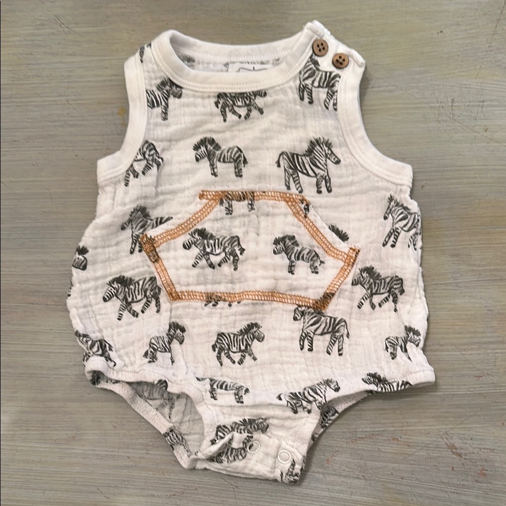 Mud Pie Zebra Print Romper - White and Gray